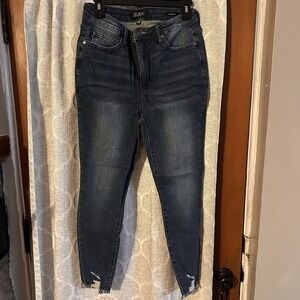 Judy Blue Jeans Womens 11 Dark Wash Stretch High Rise Frayed Hem Skinny Denim